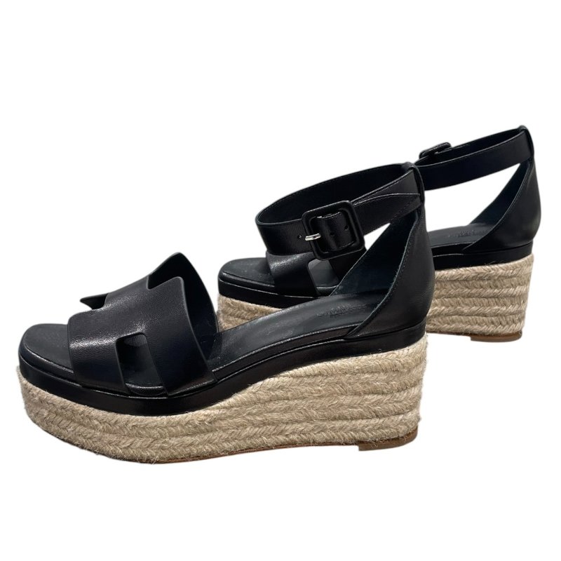 HERMES 愛馬仕 SEMELLE CUIR 楔型涼鞋 黑色 38碼-2