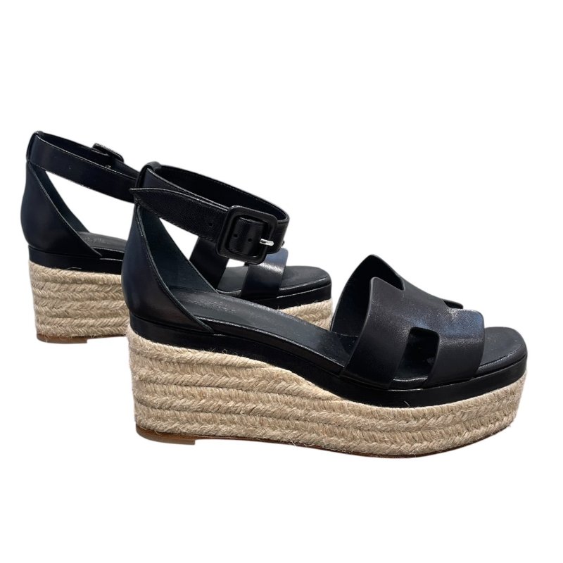 HERMES 愛馬仕 SEMELLE CUIR 楔型涼鞋 黑色 38碼-3