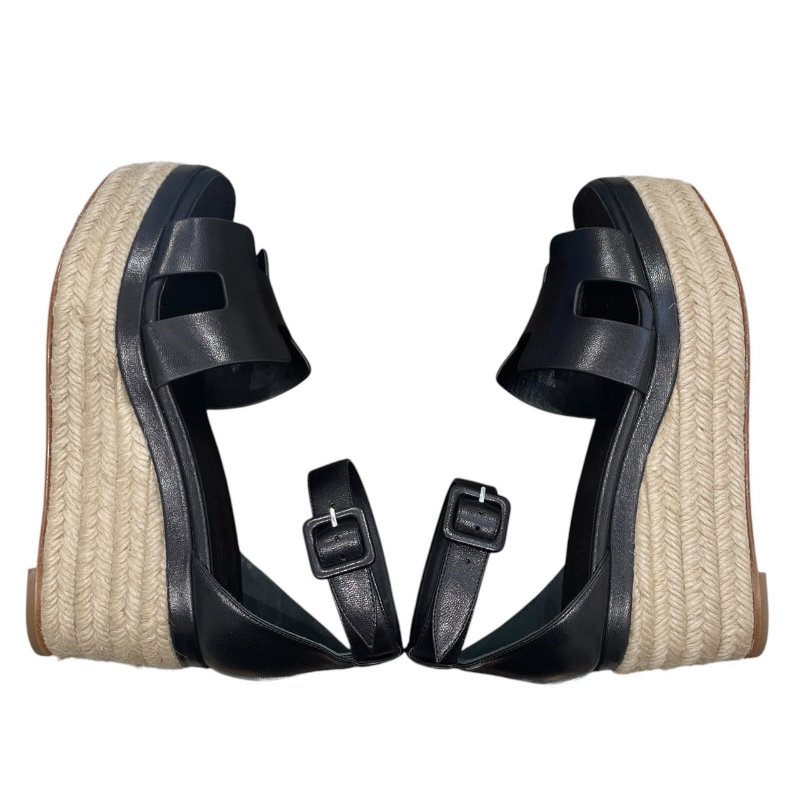 HERMES 愛馬仕 SEMELLE CUIR 楔型涼鞋 黑色 38碼-5