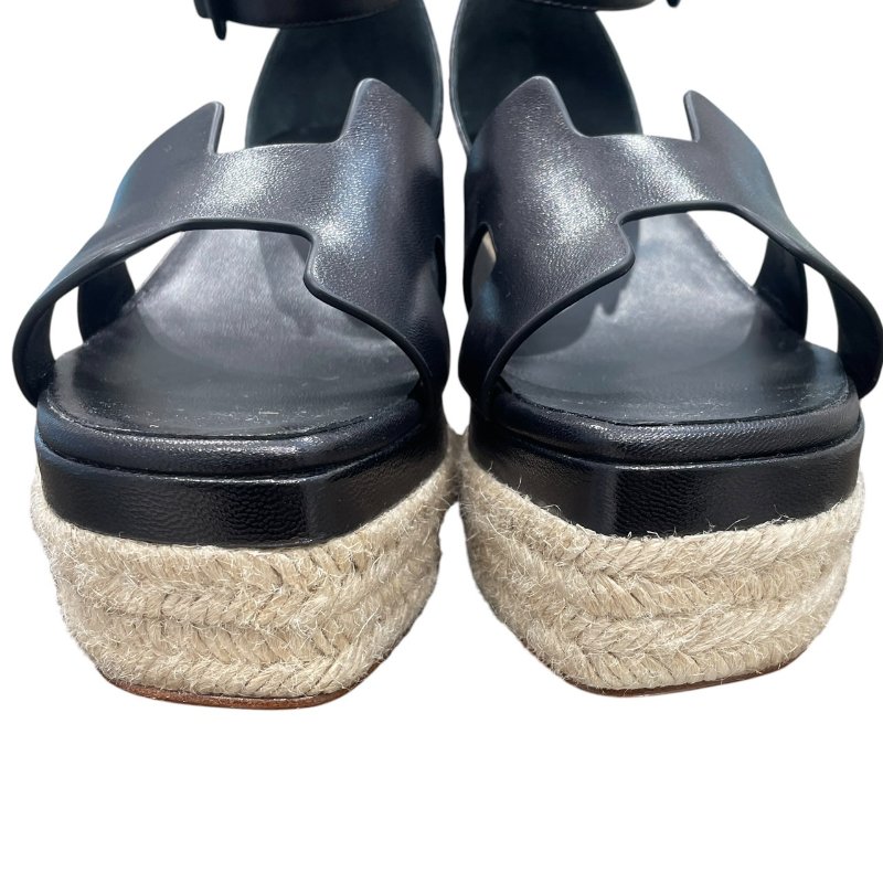 HERMES 愛馬仕 SEMELLE CUIR 楔型涼鞋 黑色 38碼-7