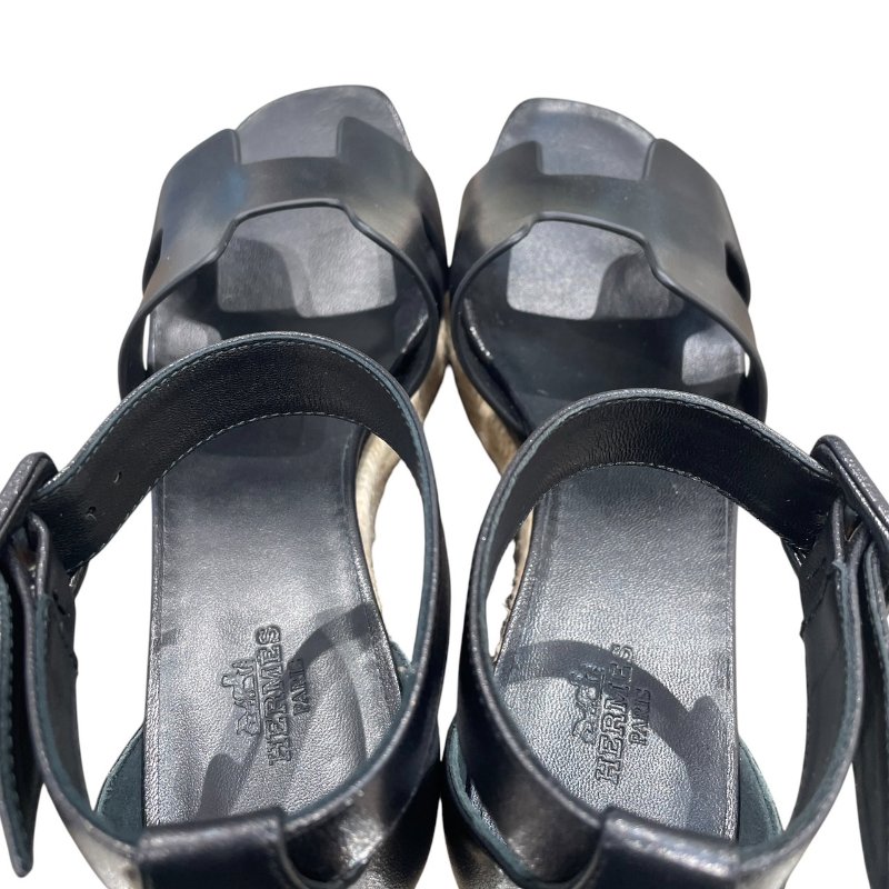HERMES 愛馬仕 SEMELLE CUIR 楔型涼鞋 黑色 38碼-8