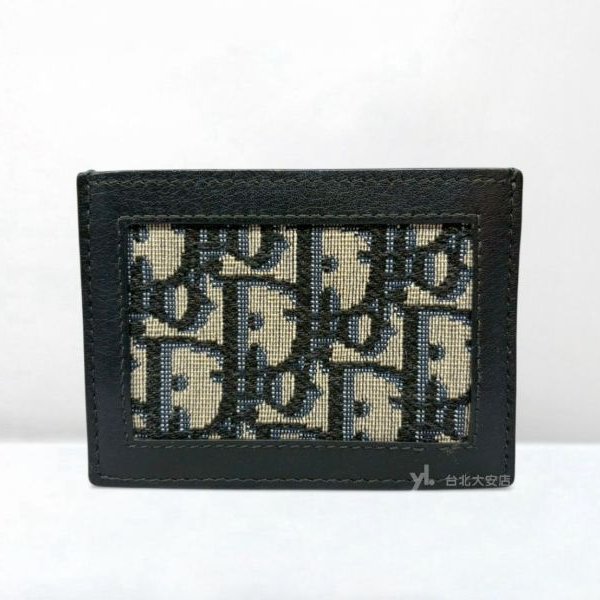 A13162-DIOR 經典老花刺繡/藍色牛皮名片夾-0