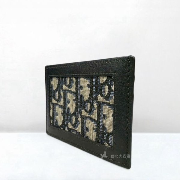 A13162-DIOR 經典老花刺繡/藍色牛皮名片夾-2