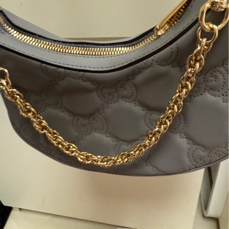 GUCCI GG Matelasse 金屬雙G LOGO絎縫皮革兩用包(灰-1