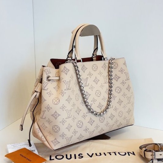 芯片款 路易威登/Louis Vuitton 米色全皮 Bella tote 月光女神水桶包 銀扣-2