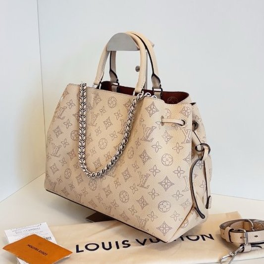 芯片款 路易威登/Louis Vuitton 米色全皮 Bella tote 月光女神水桶包 銀扣-3