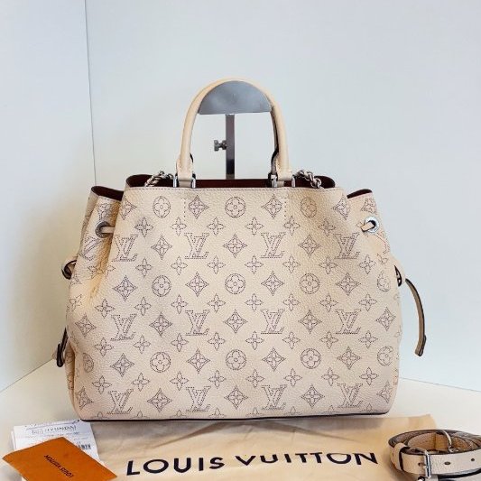 芯片款 路易威登/Louis Vuitton 米色全皮 Bella tote 月光女神水桶包 銀扣-6