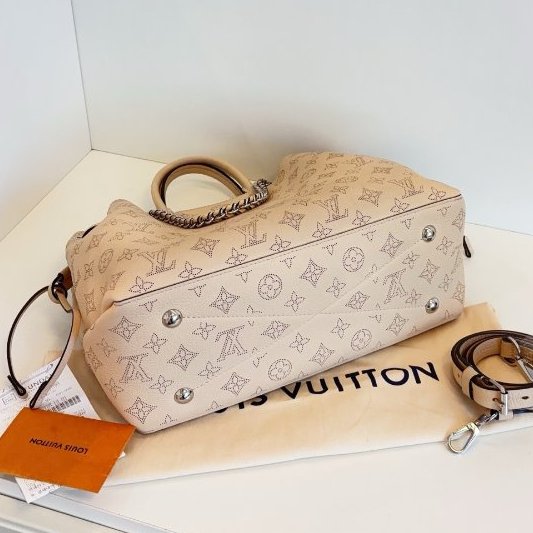 芯片款 路易威登/Louis Vuitton 米色全皮 Bella tote 月光女神水桶包 銀扣-7