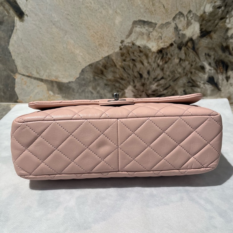 Chanel 粉色羊皮零的雙側口袋30cm復古銀鏈掀蓋包-4
