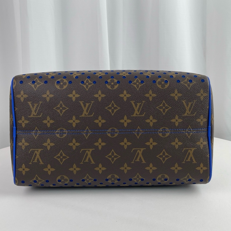 ✨99新🆕 LOUIS VUITTON SPEEDY SOFT 30雙拉鍊開合可拆卸肩帶 Monogram塗層帆布拼牛皮革單肩包手提包 女款 棕拼藍色 芯片款❤️正品保障-2