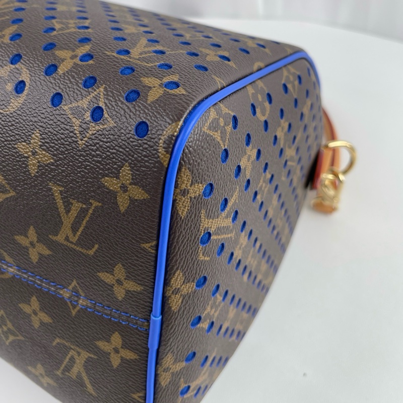 ✨99新🆕 LOUIS VUITTON SPEEDY SOFT 30雙拉鍊開合可拆卸肩帶 Monogram塗層帆布拼牛皮革單肩包手提包 女款 棕拼藍色 芯片款❤️正品保障-6