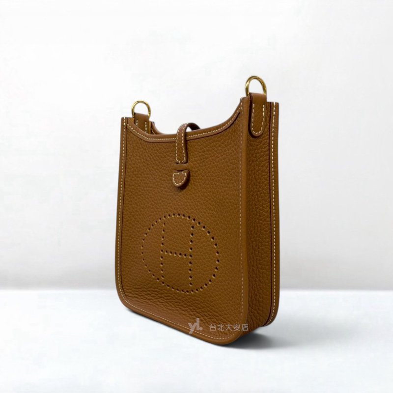 A13216-HERMES Mini Evelyne 37駝色TC皮金釦斜背包H069426CCCI-1