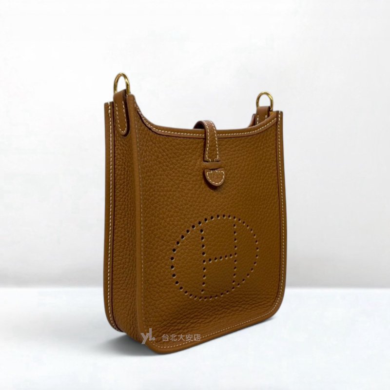 A13216-HERMES Mini Evelyne 37駝色TC皮金釦斜背包H069426CCCI-2