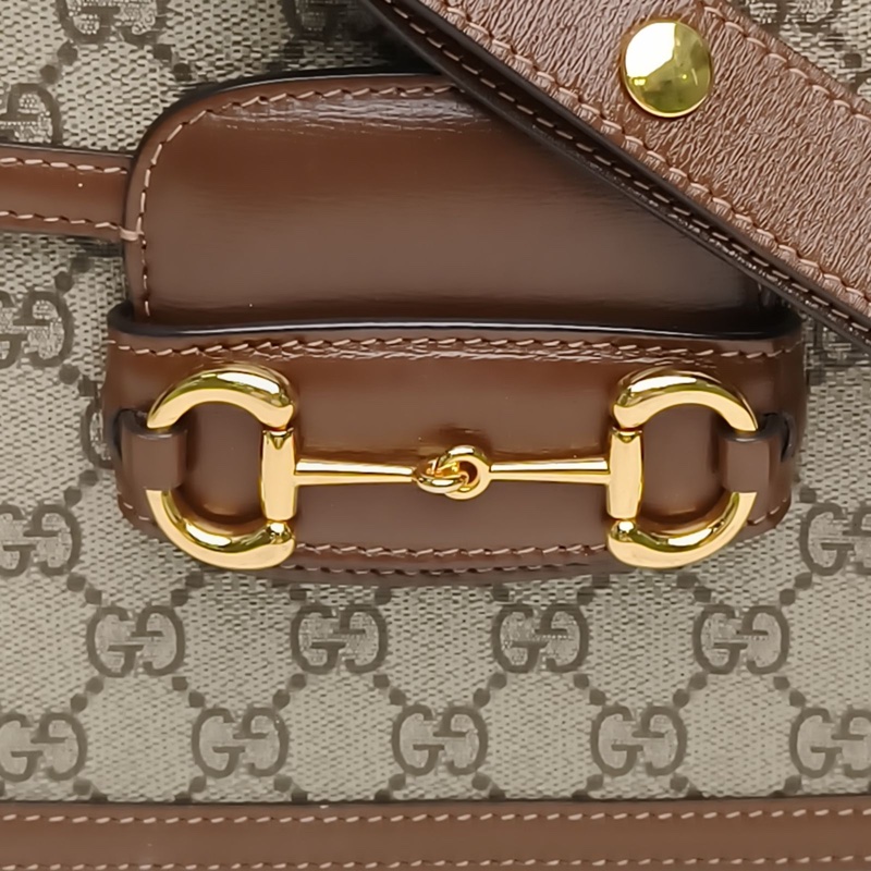 GUCCI Horsebit馬銜扣1955馬鞍包小號棕色金扣肩背包-4