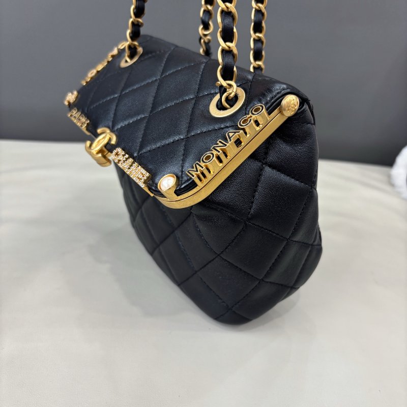近新品 香奈兒/Chanel 黑金kiss lock蛙口鏈條包 芯片款-3