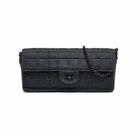 CHANEL 黑色7開黑扣中古soblack布面冰格包