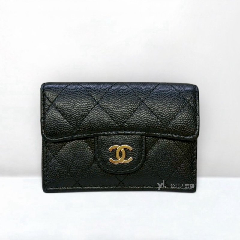 A13217-CHANEL 黑荔枝牛皮金釦前蓋後釦Mini短夾/AP0230-0