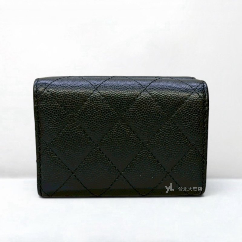 A13217-CHANEL 黑荔枝牛皮金釦前蓋後釦Mini短夾/AP0230-3