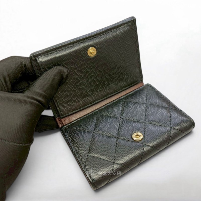 A13217-CHANEL 黑荔枝牛皮金釦前蓋後釦Mini短夾/AP0230-6