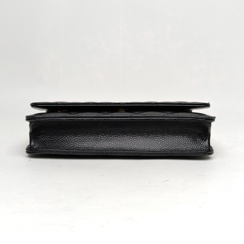 CHANEL CFWOC19黑色荔枝牛皮29開金扣肩背包-3