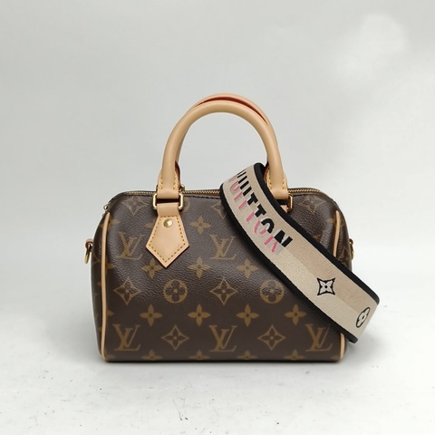 LOUIS VUITTON Speedy20可拆卸黑白寬肩帶老花PVC晶片肩背包
