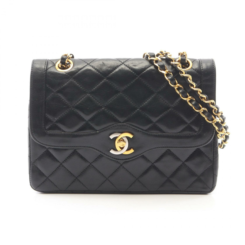 香奈兒 (CHANEL) 絎縫雙蓋復古鏈條肩背包,羊皮材質,黑色-0