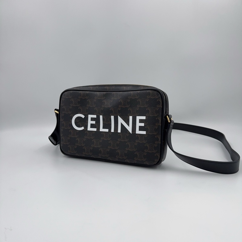 CELINE老花白色字母LOGO相機包194502-4