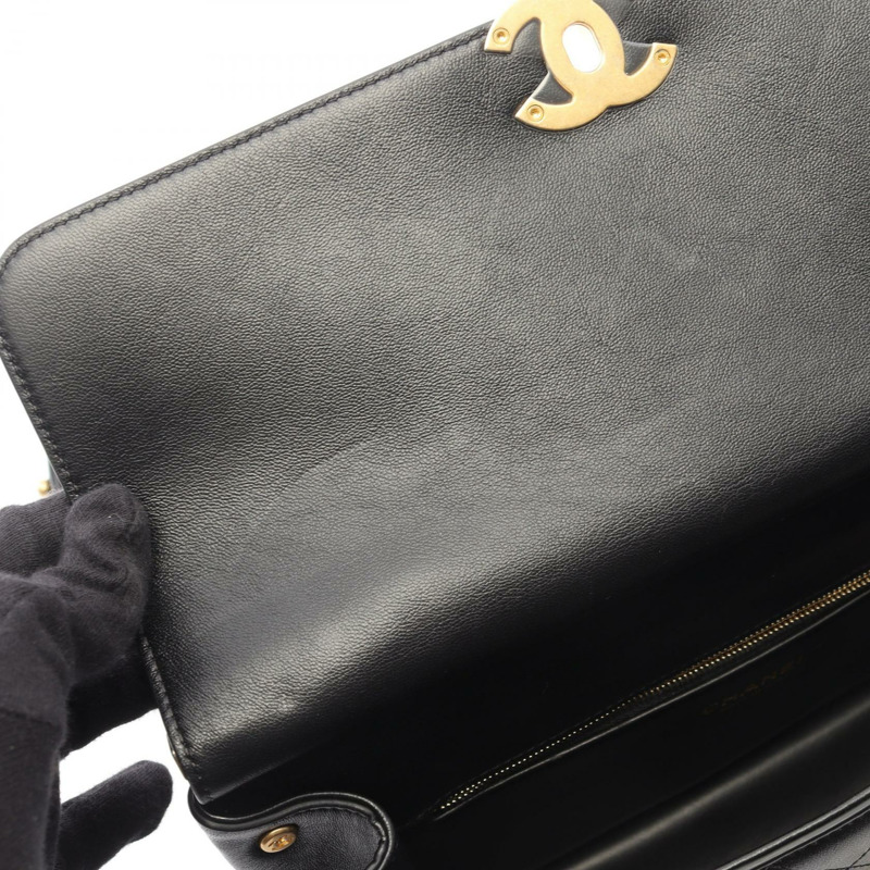 香奈兒 (CHANEL) 絎縫鏈條斜挎單肩包，羊皮材質，黑色，二手，女士款，金色五金-6