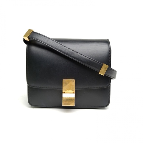 CELINE ClassicBox小號黑色牛皮金扣肩背包