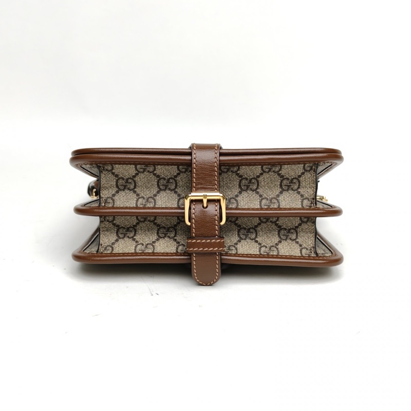 GUCCI 老花PVC金扣Logo郵差風琴包單肩包-3