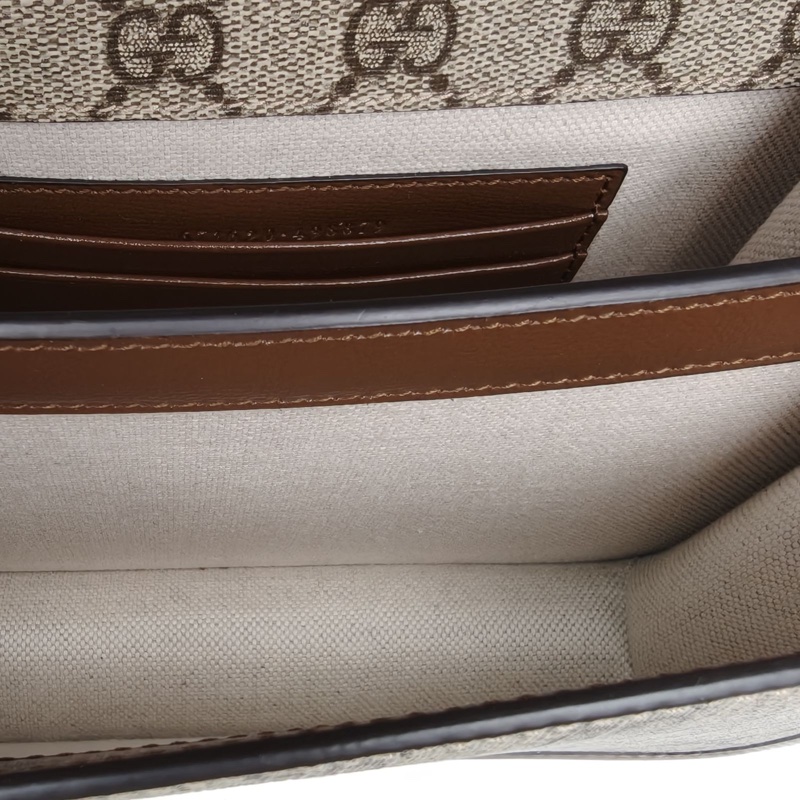 GUCCI 老花PVC金扣Logo郵差風琴包單肩包-4