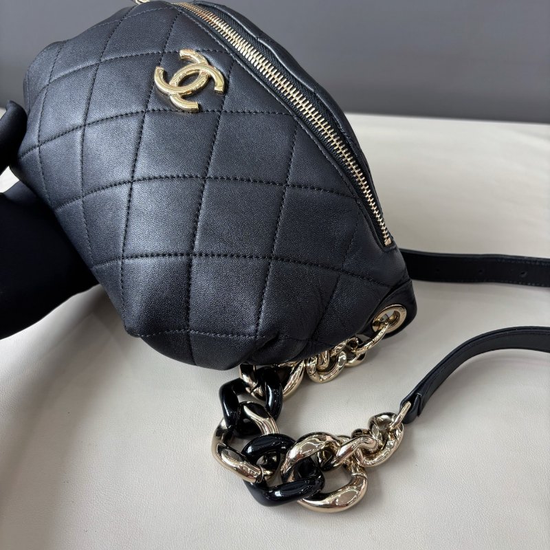 香奈兒/Chanel 黑金羊皮琺瑯鏈條腰包胸包-2