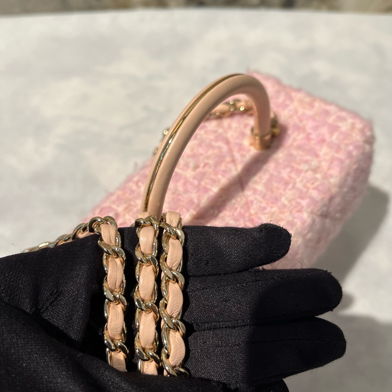 Chanel粉色毛呢方型化妝盒-8