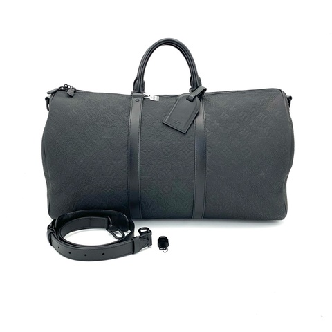 ✨99新🆕LV/路易威登 黑色全皮壓花keepall50旅行袋 黑色五金 可拆卸肩帶 ❤️正品保障