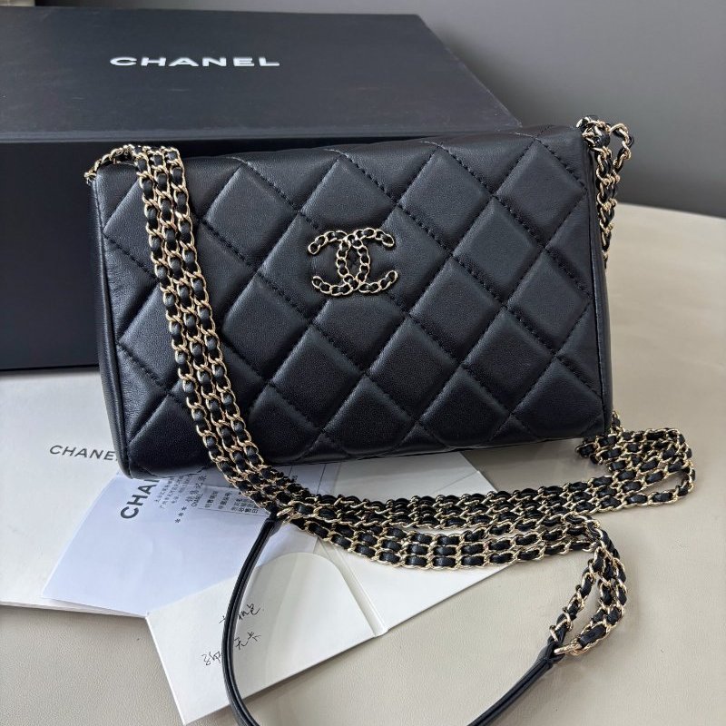 近新品 香奈兒/Chanel 黑金羊皮盒子包 芯片款-0