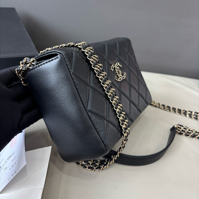 近新品 香奈兒/Chanel 黑金羊皮盒子包 芯片款-3