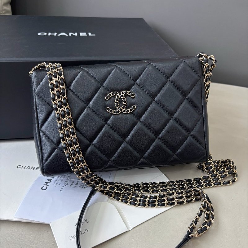 近新品 香奈兒/Chanel 黑金羊皮盒子包 芯片款-5