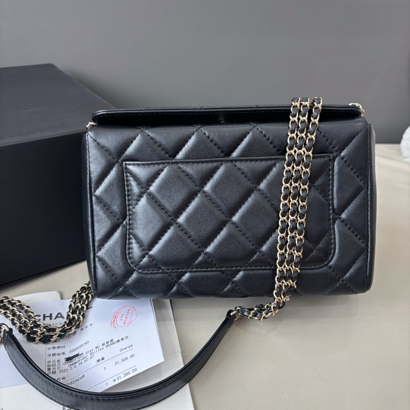 近新品 香奈兒/Chanel 黑金羊皮盒子包 芯片款-6