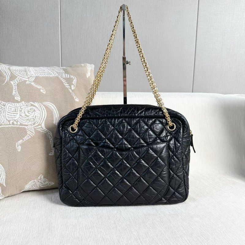 Chanel 黑金2.55鏈條相機包 黑色 金扣 油蠟皮 32*23*10 99新配件塵袋-2