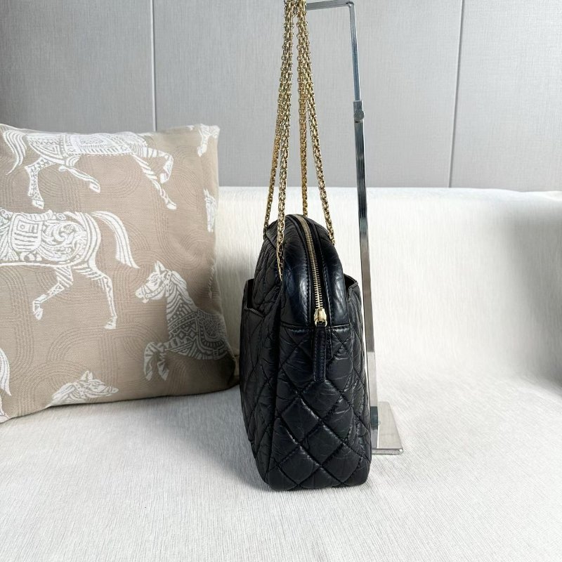 Chanel 黑金2.55鏈條相機包 黑色 金扣 油蠟皮 32*23*10 99新配件塵袋-5