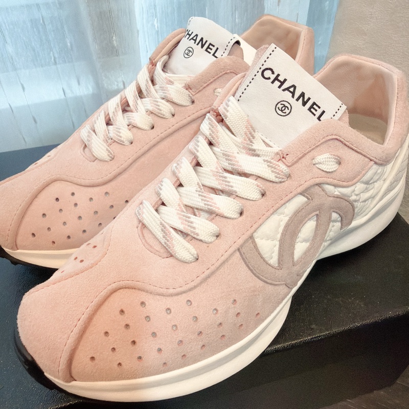 二手精品自賣❤️近新香奈兒Chanel粉色系麂皮休閒鞋👟36號-0