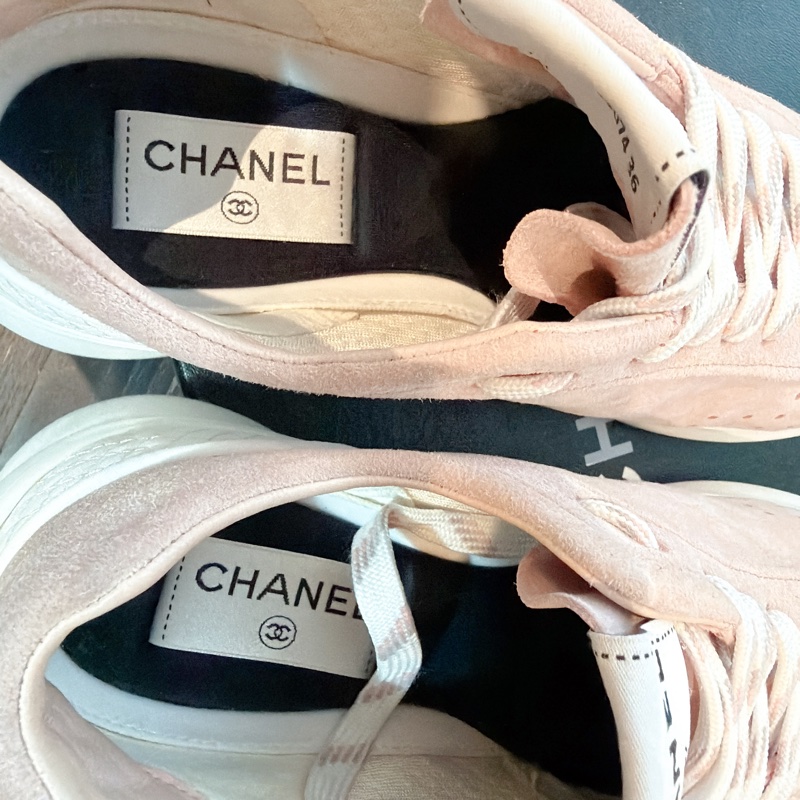 二手精品自賣❤️近新香奈兒Chanel粉色系麂皮休閒鞋👟36號-11