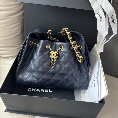 閒置新 香奈兒/Chanel 深藍色荔枝紋牛皮25bag 小號 芯片款