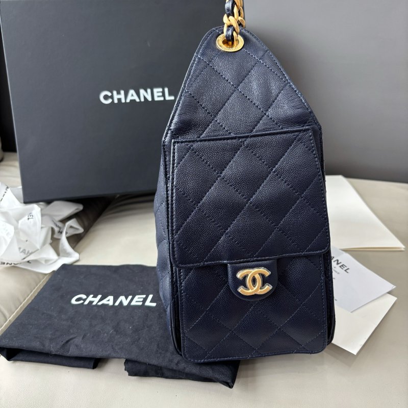 閒置新 香奈兒/Chanel 深藍色荔枝紋牛皮25bag 小號 芯片款-2