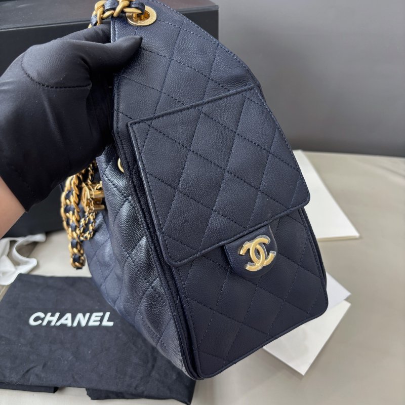 閒置新 香奈兒/Chanel 深藍色荔枝紋牛皮25bag 小號 芯片款-3