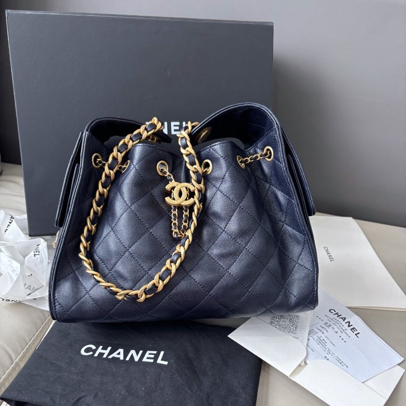 閒置新 香奈兒/Chanel 深藍色荔枝紋牛皮25bag 小號 芯片款-5