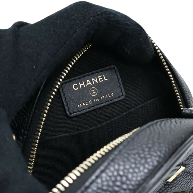 黑色 荔枝紋牛皮 鍊帶 圓餅 肩背包 金扣 無卡【CHANEL 香奈兒】 AP0365-3