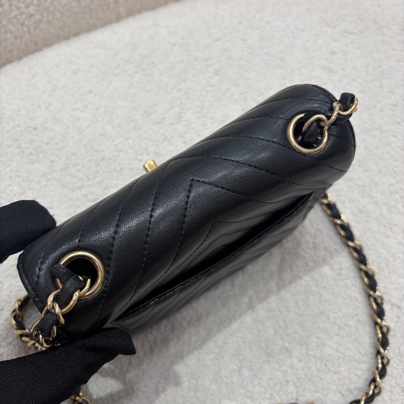 Chanel • Cf 17 經典黑金山形紋羊皮方胖子-3