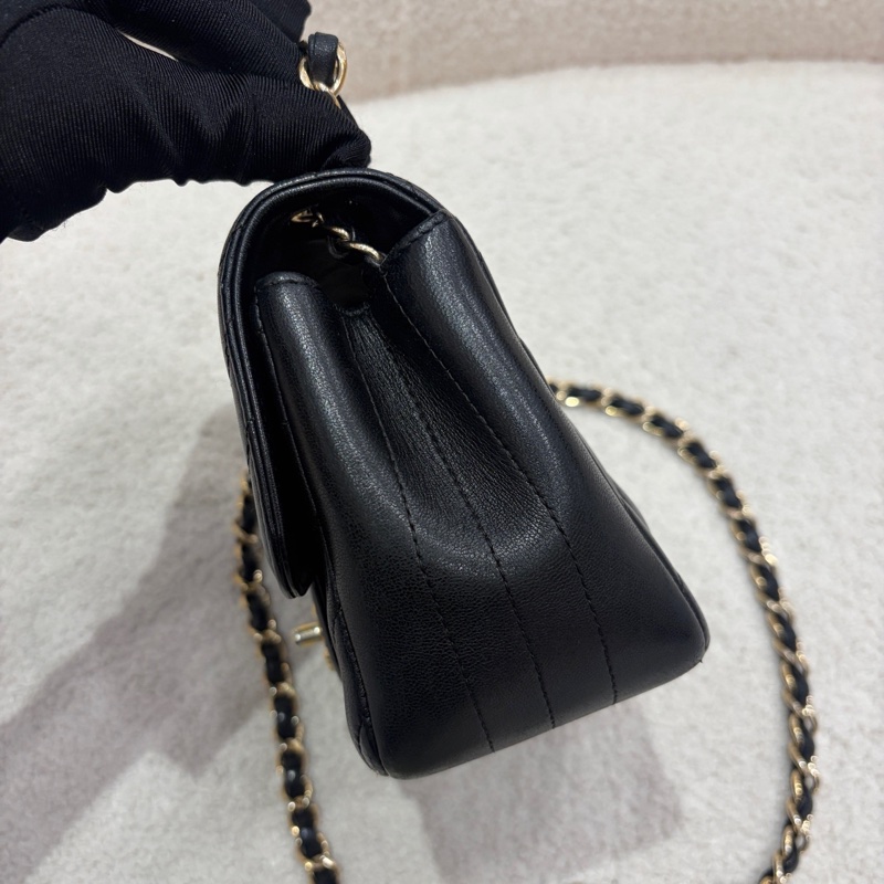 Chanel • Cf 17 經典黑金山形紋羊皮方胖子-4