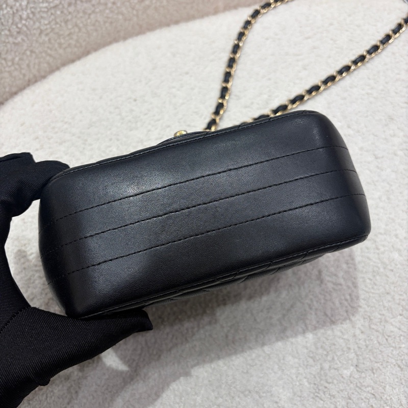 Chanel • Cf 17 經典黑金山形紋羊皮方胖子-6